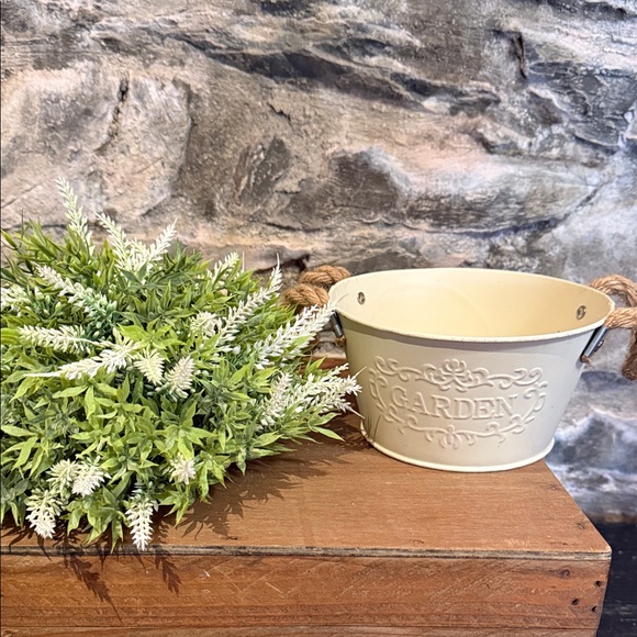 Rustic Cream Planter with Green Faux Foliage - Picture 5 of 8